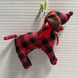 Red & Black Buffalo Plaid Dog Plush Ornament -H2